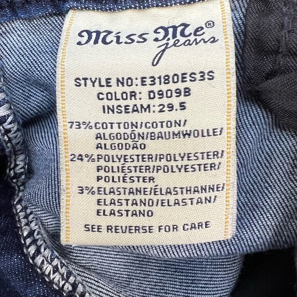 Miss Me Jeans Women's 29x29.5 (8) Dark Blue Easy Skinny Sequins Flower Bling - Picture 9 of 14